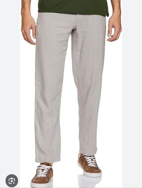 Marks & Spencer 36x33 Men's Classic Straight-Leg Pants in Light Gray Linen